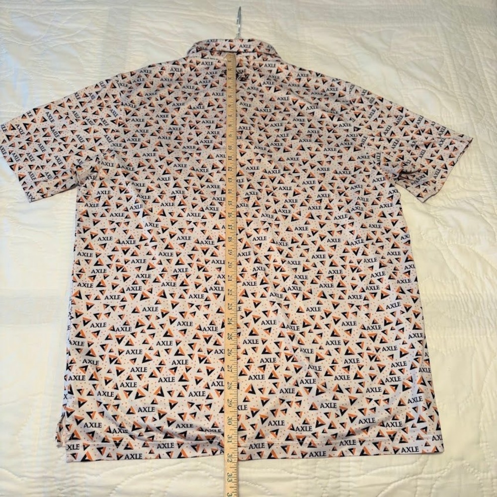 Inward Half Golf Polo Mns L White Orange Polyester Spandex Axle Print Sporty Top - Picture 5 of 8